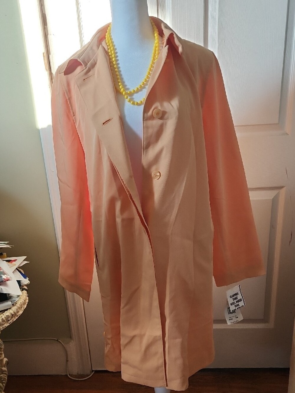Women's Peach Single-Button Trench Coat - Picture 10 of 13